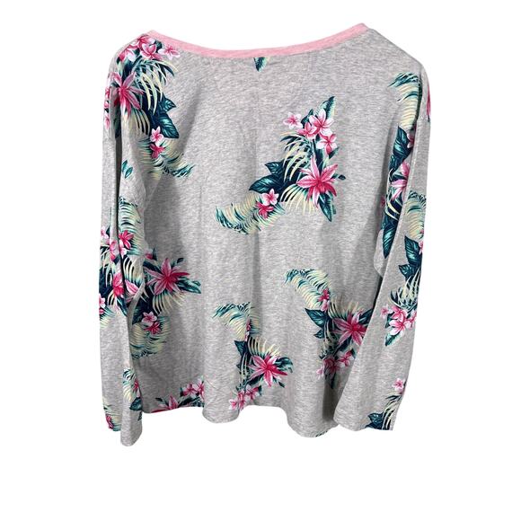 Tommy Bahama Pajama Set Women Medium Gray Floral Crew Neck Long Sleeve Sleepwear - Picture 2 of 12